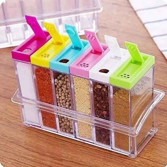 6 Piece Kitchen decor Transparent Spice Jar Set with Colorful Lids for Flavorful Seasoning Storage kitchen organizer Condiment Storage Kitchen Essentials spice kit - Zmhud
