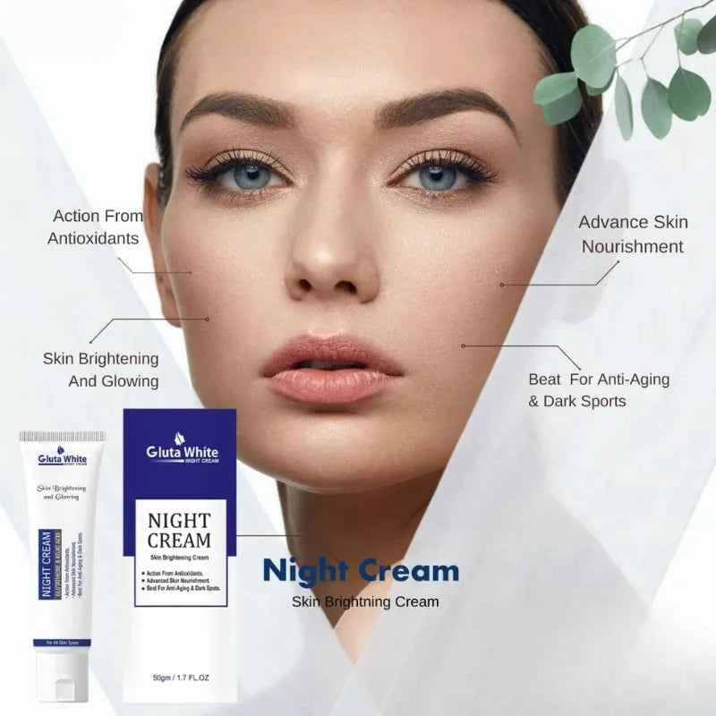 Gluta White Night Cream | Advanced Brightening & Anti-Aging Formula with Glutathione & Vitamins (50ml)