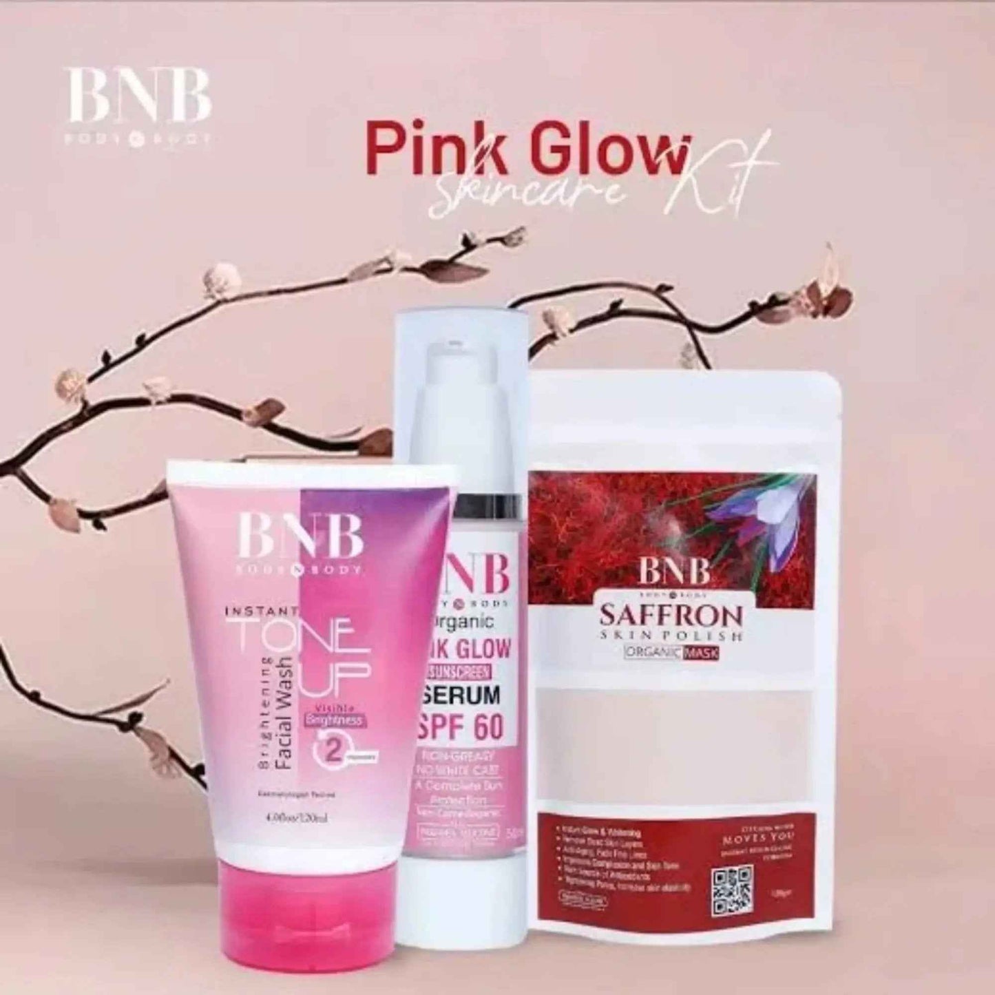 BNB Pink Face Glow Kit | 3-in-1 Skincare Wash Mask SPF Protection Set Zmhud