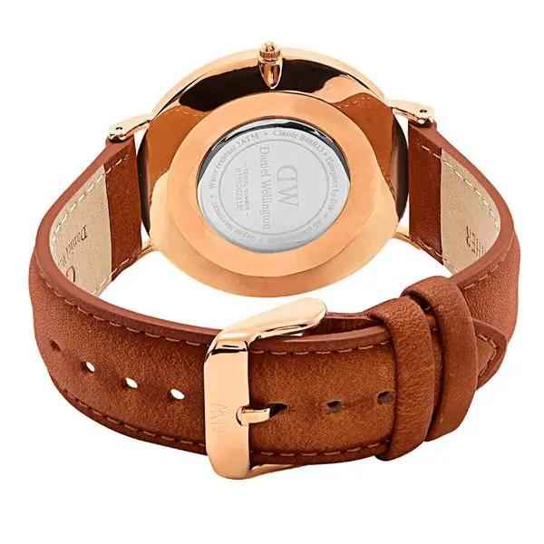 DW Leather Strap Men Wrist Watch Analog Brown Leather Luxury Wrist Watch Stainless steel Smart Watch Leather Straps - Zmhud