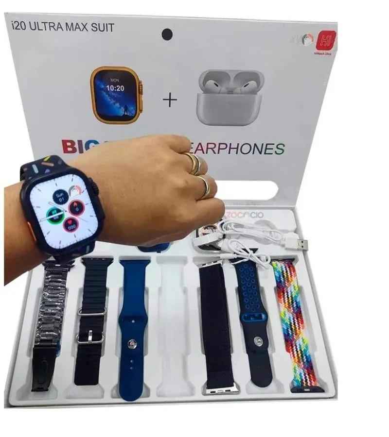 i20 Ultra Max Suit Smartwatch & Earbuds Combo – 10-in-1 Set with 7 Straps| Random - Zmhud