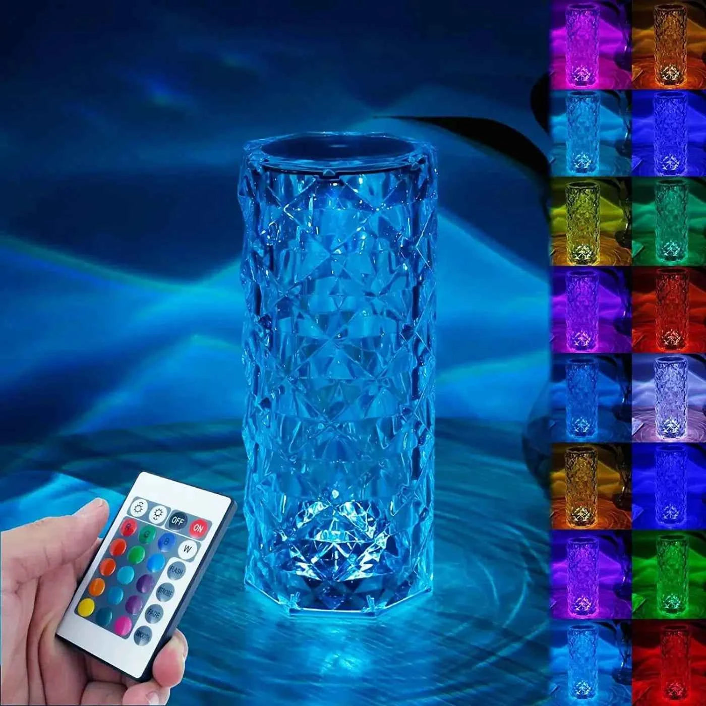 16 Colors Diamond Rose Crystal Touch Lamp | USB Rechargeable Bedside Lamp with Remote Zmhud