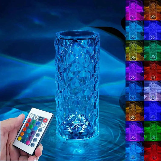 16 Colors Diamond Rose Crystal Touch Lamp | USB Rechargeable Bedside Lamp with Remote Zmhud