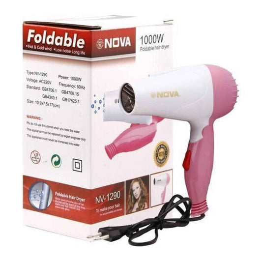 Nova NV-1290 Foldable Hair Dryer | 1000W Hot Air Styling & Quick Drying Machine Zmhud