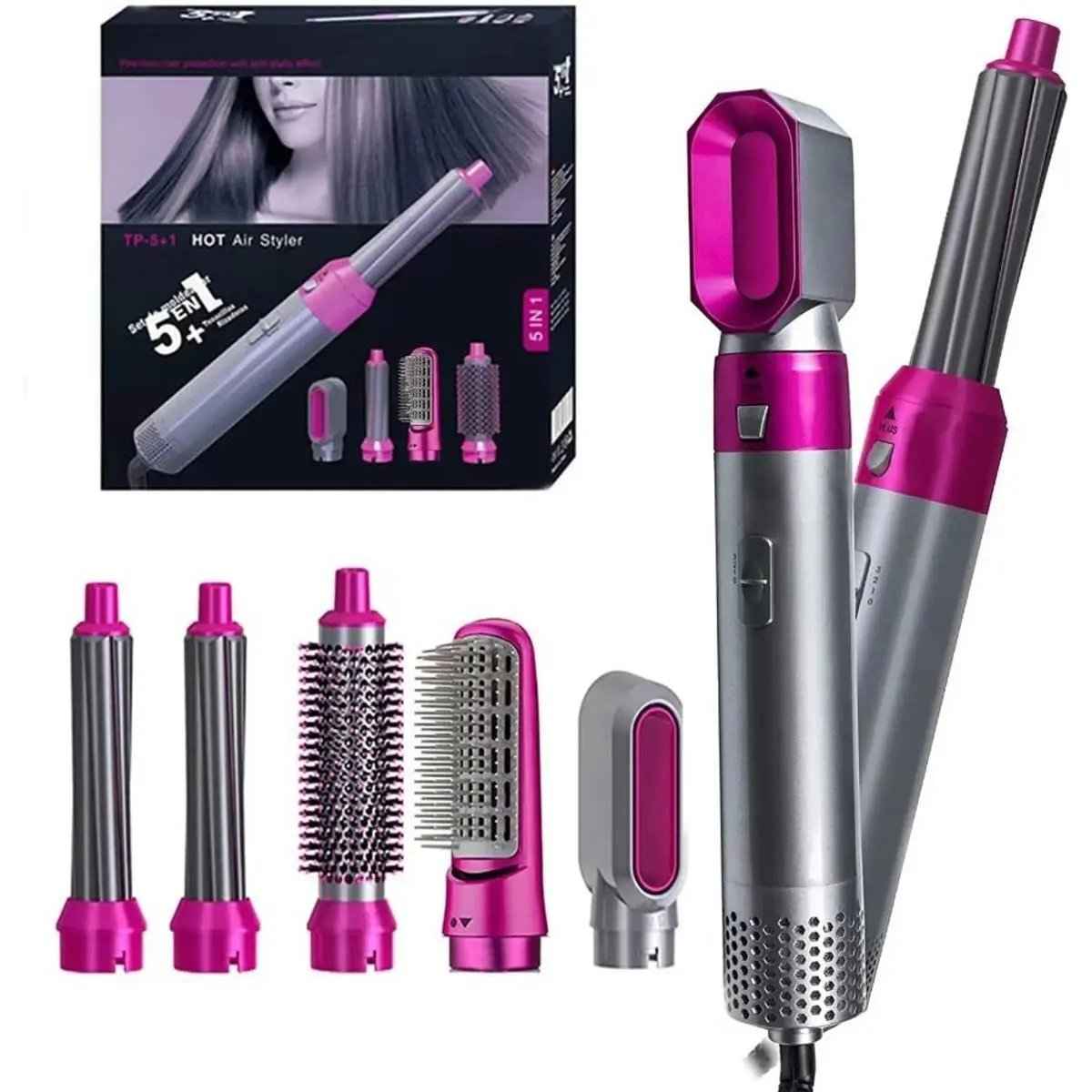 5-in-1 Electric Hair Dryer Brush Kit | Blow Dryer, Straightener, Curler & Volumizer Styling Tool Zmhud