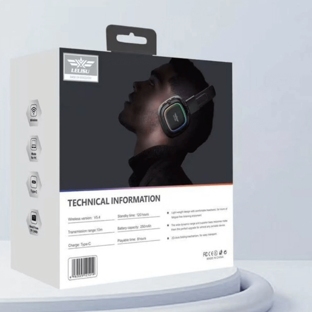 Lelisu LS-258 Wireless Stereo Headphones | Bluetooth 5.4 Over-Ear Headset with Type-C Charging & LED Lights Zmhud