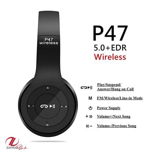 P47 Wireless Headphones | Bluetooth Foldable Headset with Microphone Support FM Radio TF for PC TV Smart Phones & Tablets Zmhud