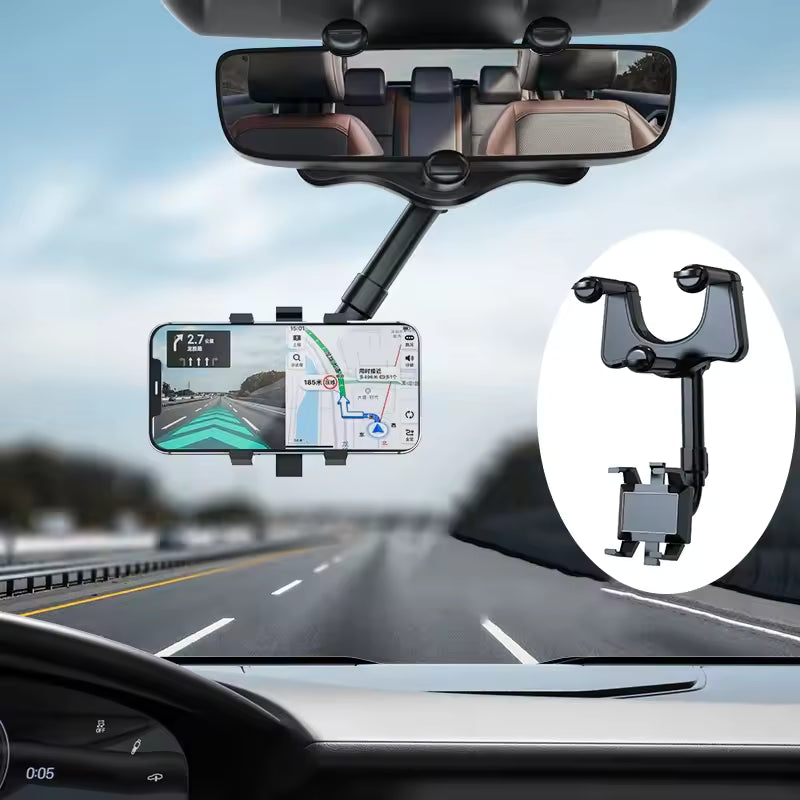 360° Rotatable & Retractable Rearview Mirror Phone Holder |– Safe & Convenient Driving - Zmhud