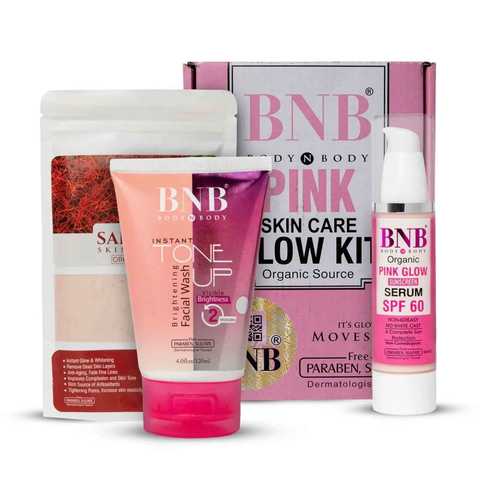 BNB Pink Face Glow Kit | 3-in-1 Skincare Wash Mask SPF Protection Set Zmhud