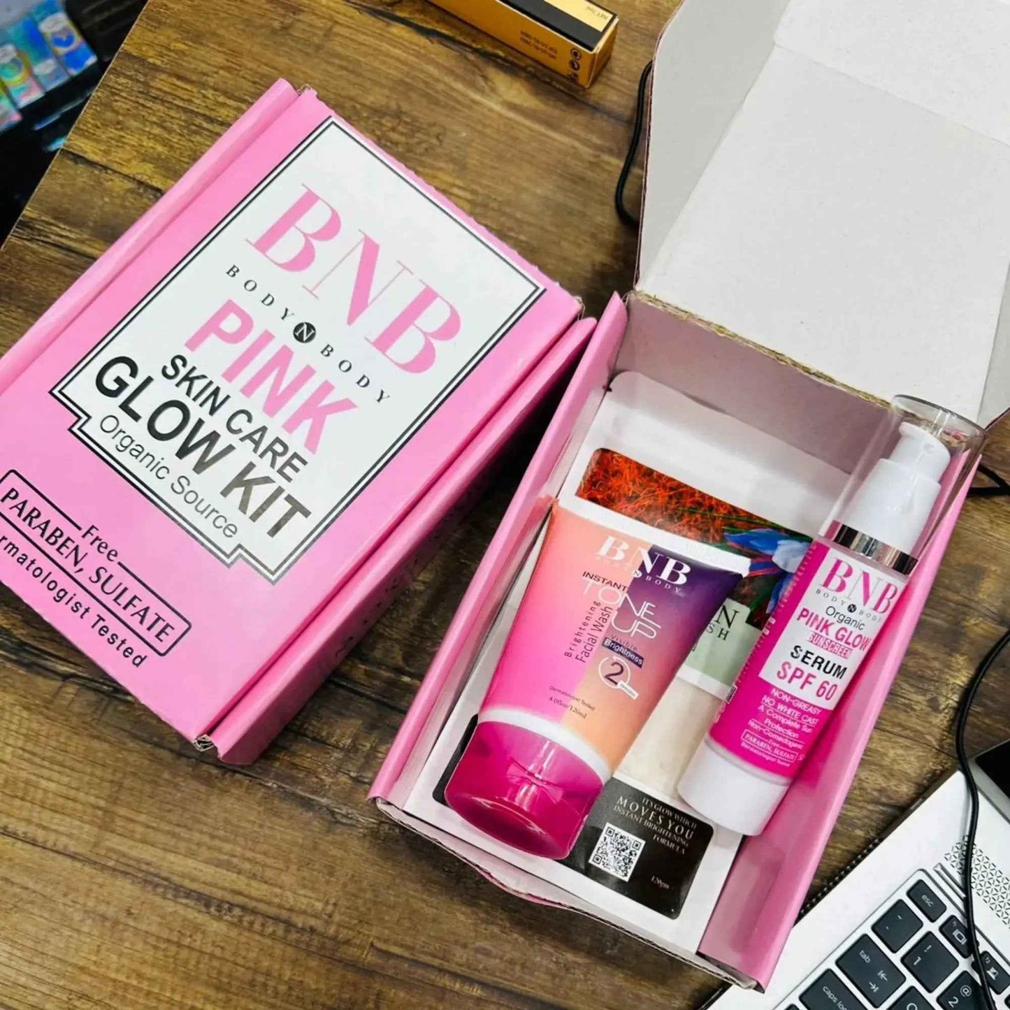 BNB Pink Face Glow Kit | 3-in-1 Skincare Wash Mask SPF Protection Set Zmhud