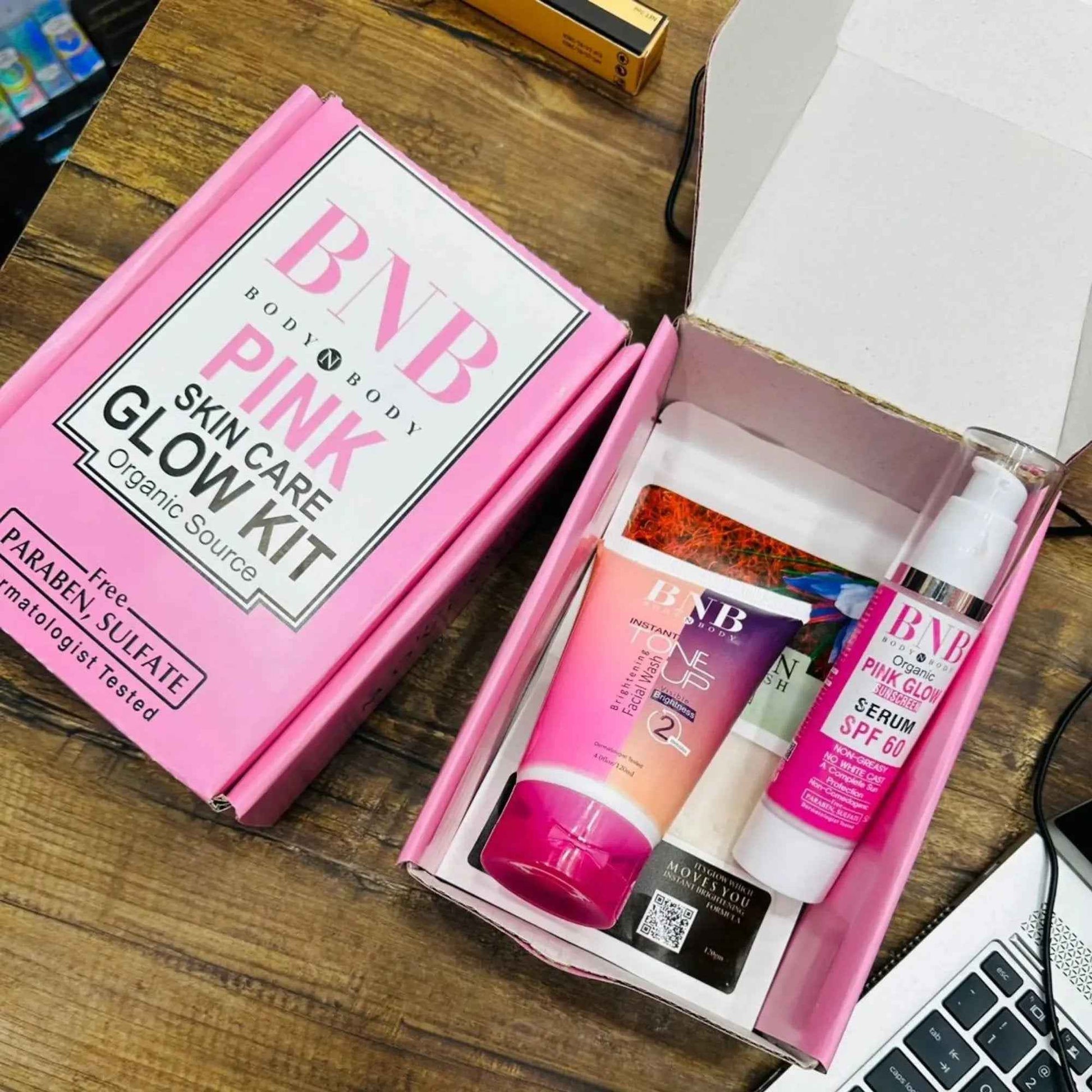 BNB Pink Face Glow Kit | 3-in-1 Skincare Wash Mask SPF Protection Set Zmhud